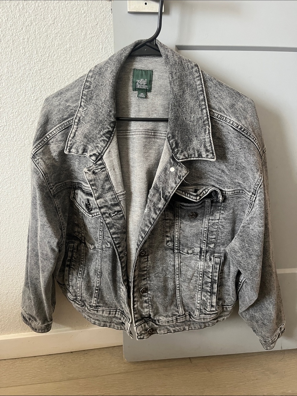 Wild Fable Gray Black Acid-Wash Denim Jacket
